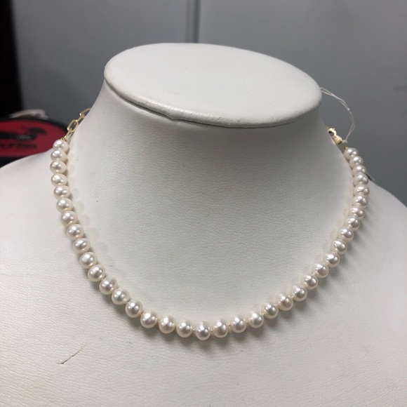 🆕 16 inch 5-6 mm south sea pearl and silver chain gold plated - Picture 2 of 4
